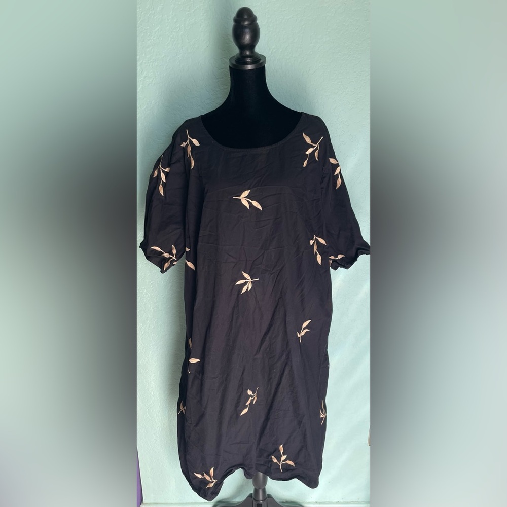 eShakti Black Dress with Gold Leaf Embroidery